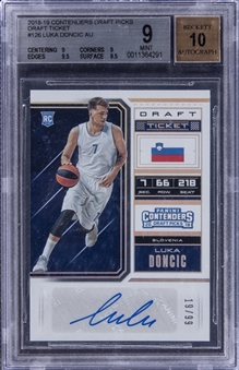 2018-19 Panini Contenders Draft Picks "Draft Ticket" #126 Luka Doncic Signed Rookie Card (#19/99) - BGS MINT 9/BGS 10
